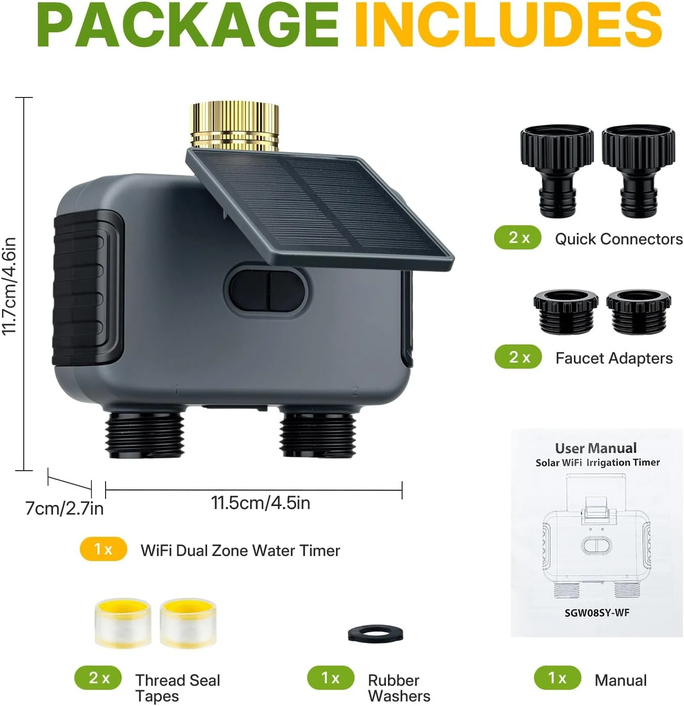 2 zone solar WiFi water timer for garden hose irrigation