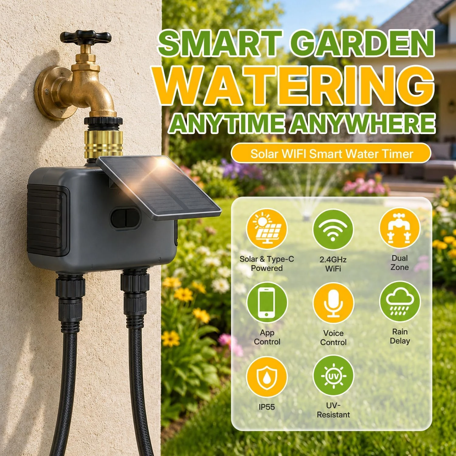 Garden water timer app scheduling and rain delay details